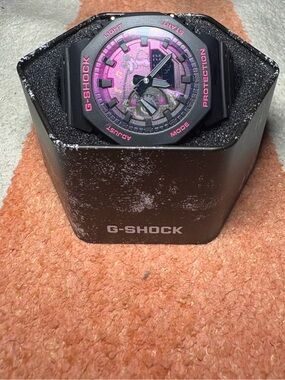 G-Shock Men’s Black Watch with Pink Dial Accent